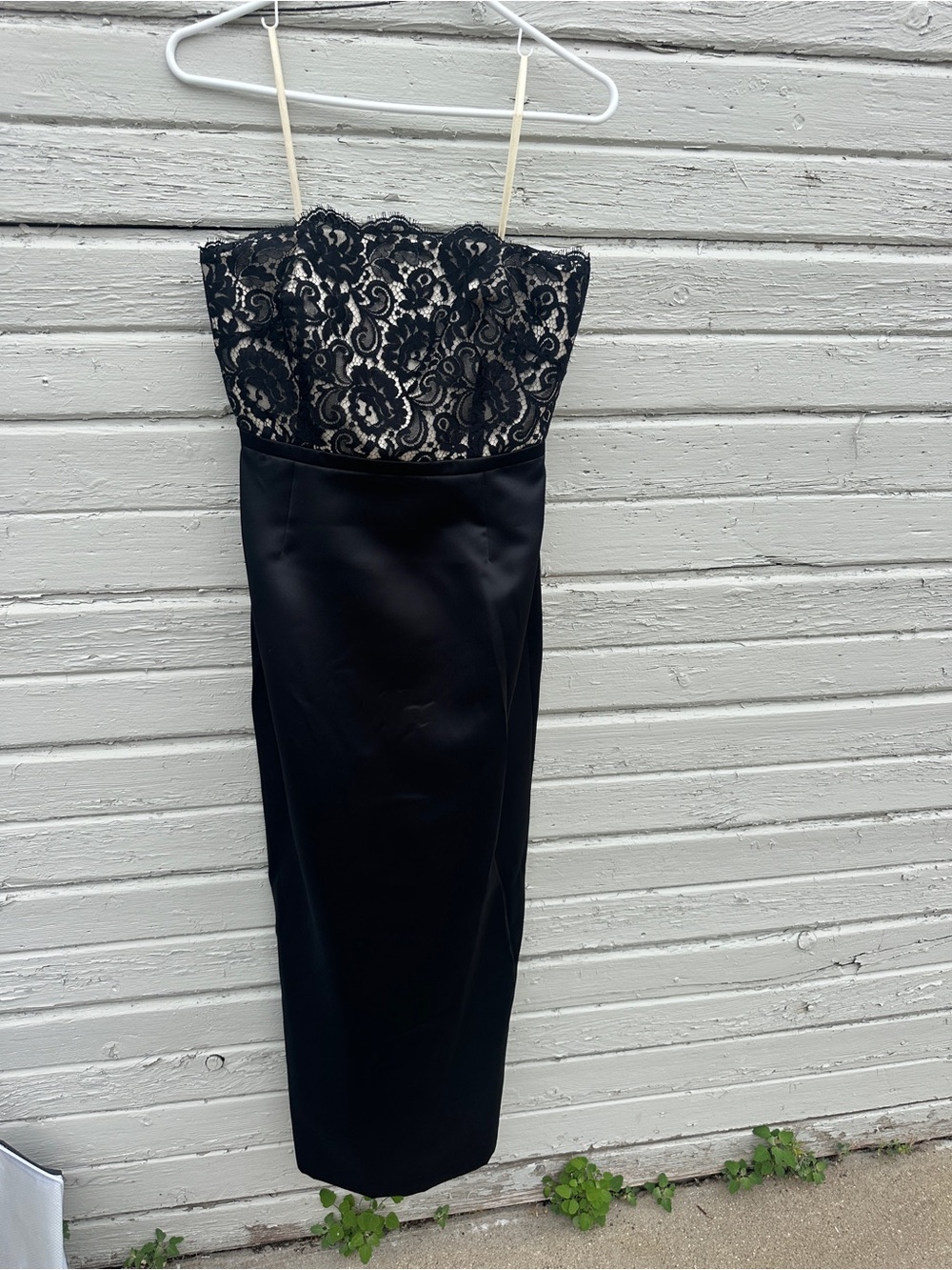 Ann Taylor Black Strapless Lace Bodice Midi Dress